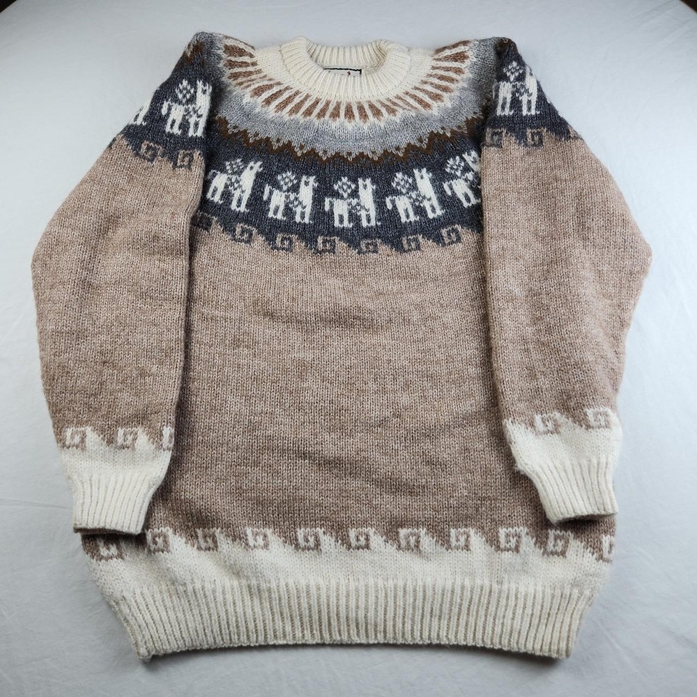 The Alpaca Connection Vintage 90s Geometric Llama Sweater 100% Alpaca Large